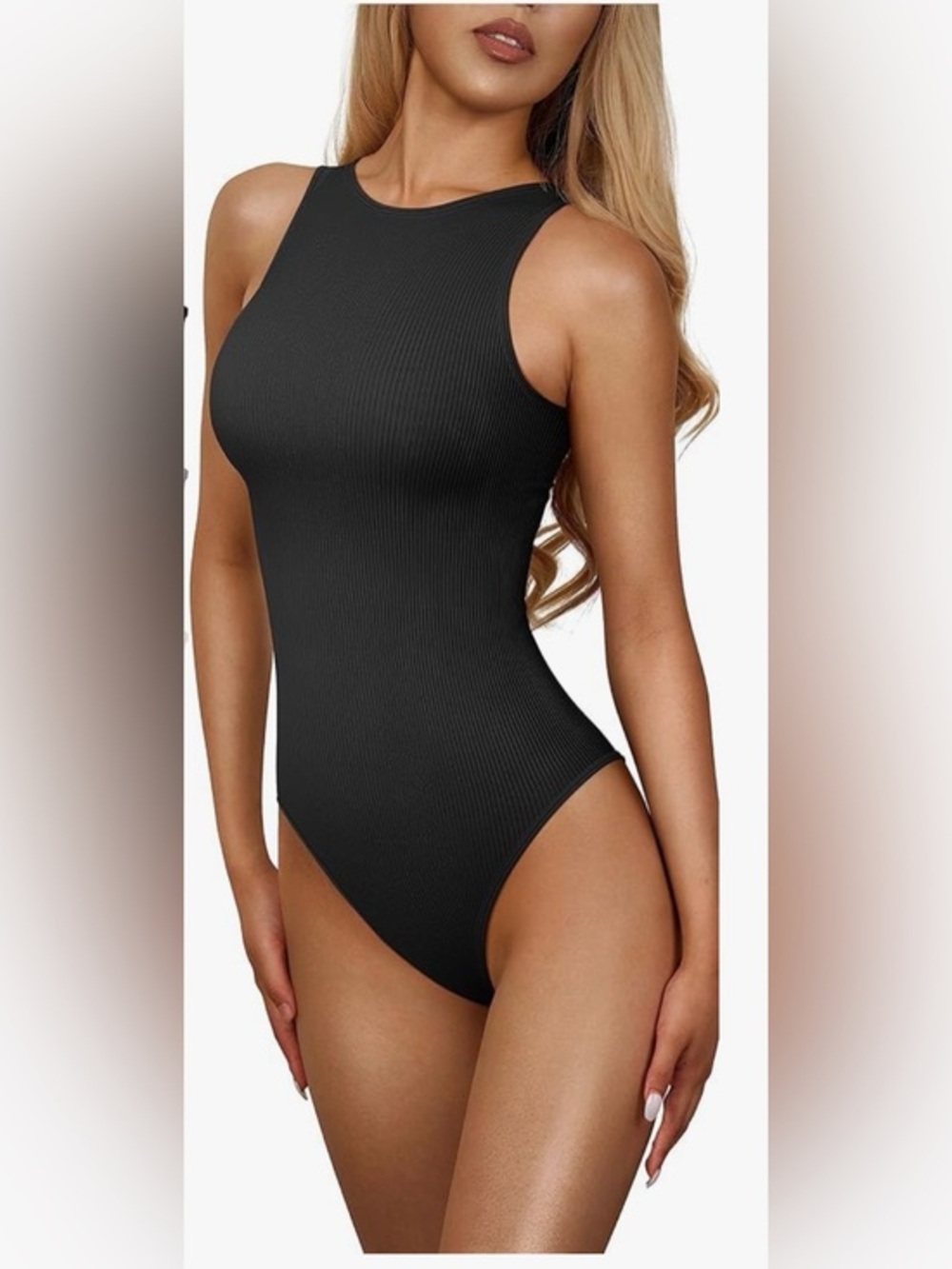 OQQ Ribbed Halter Neck Bodysuit Sz Medium